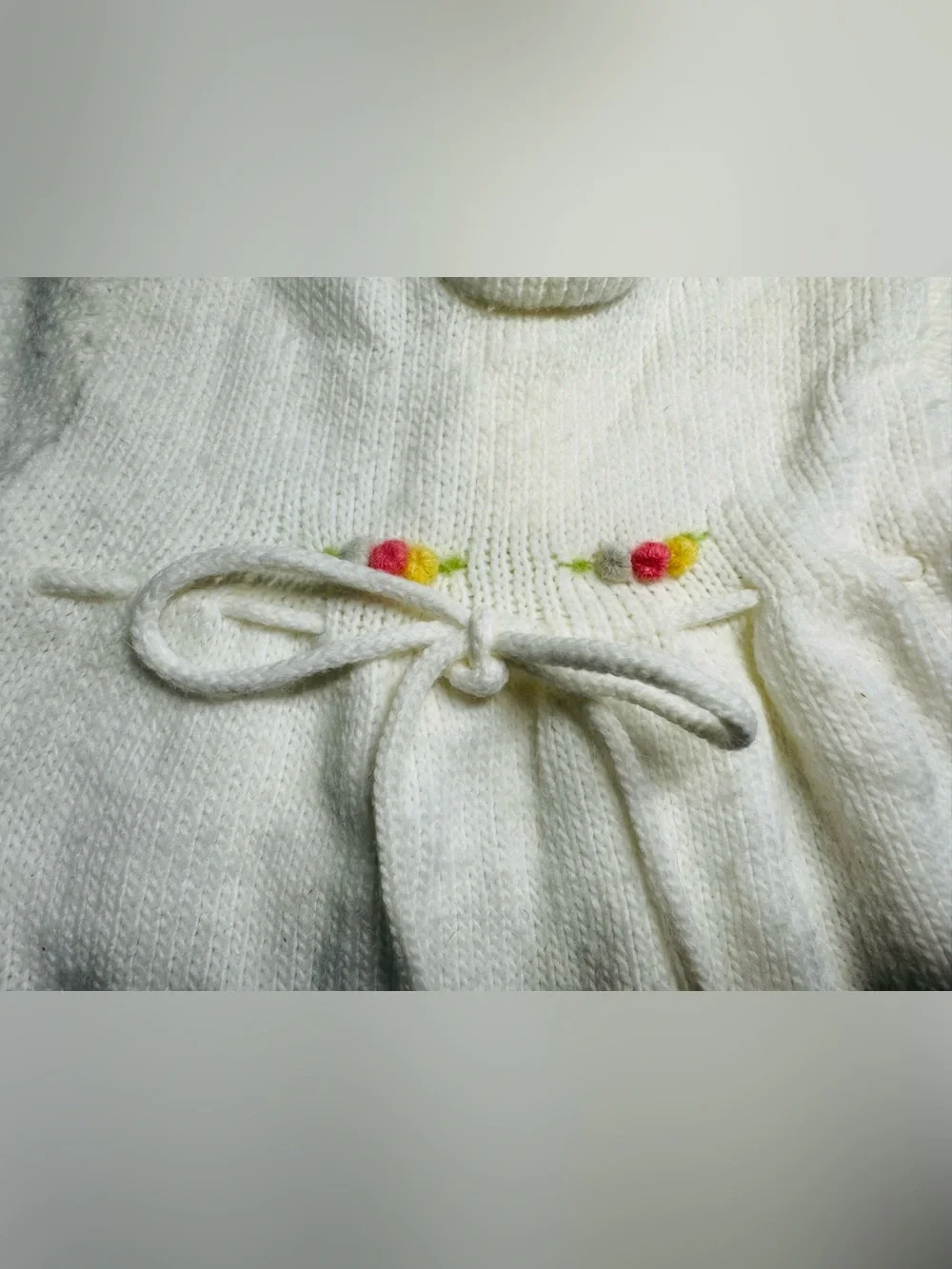 Vintage White Knit Sweater Dress Baby Girls With Flower Accents
